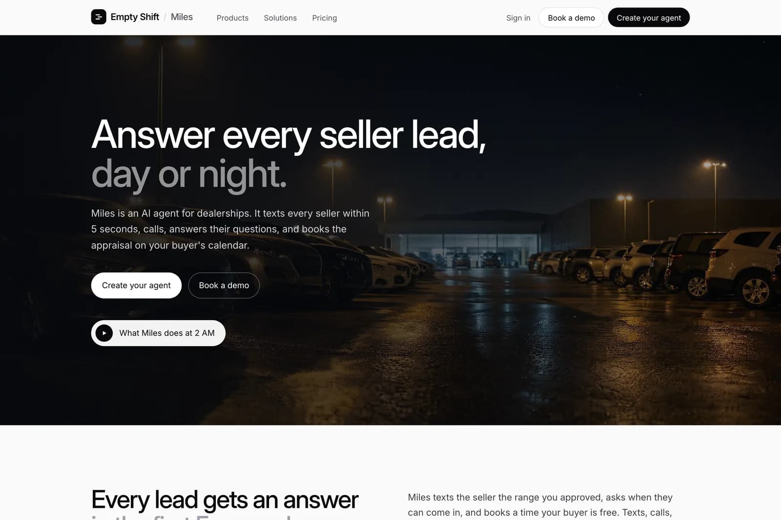 Miles: An AI agent that answers every seller lead for car dealers.